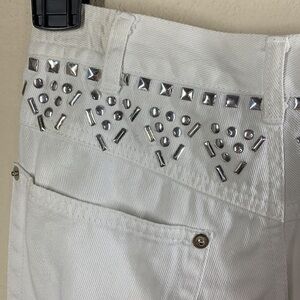 Vintage high waisted white denim studded jeans
